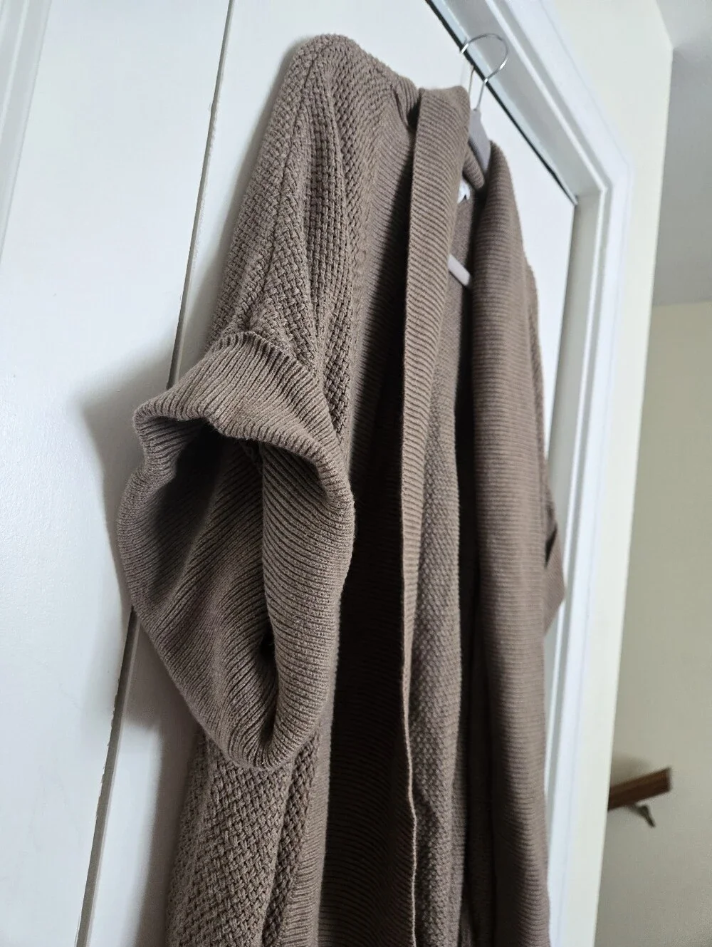 Cozy Open-Front Short Sleeve Cardigan Sweater - Taupe 1X